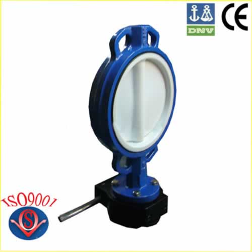 sell PTFE full lined, worm gear actuator, wafer type butterfly valve